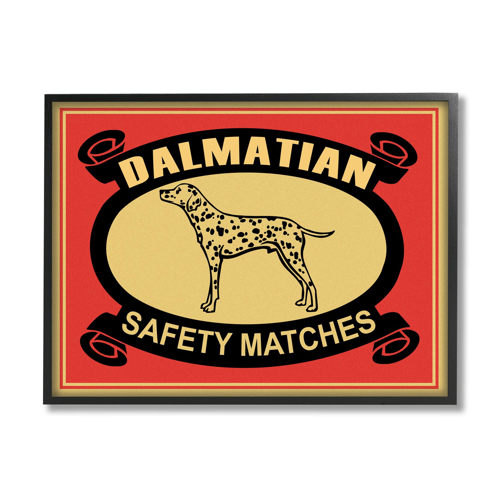 Stupell Industries Vintage Dalmatian Safety Matches Illustration Red Yellow in Frame Wall Art